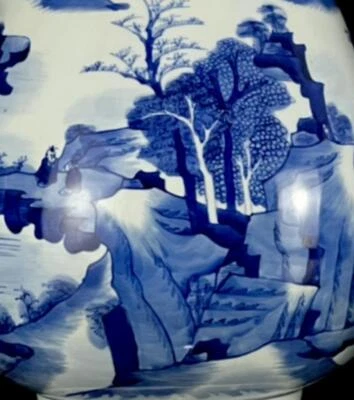 33CM Kangxi Signed Old Chinese Blue and White Zun Vase W/ landscape N1076
