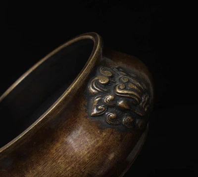 Qianlong Signed Old Chinese Bronze Incense Burner w/lion