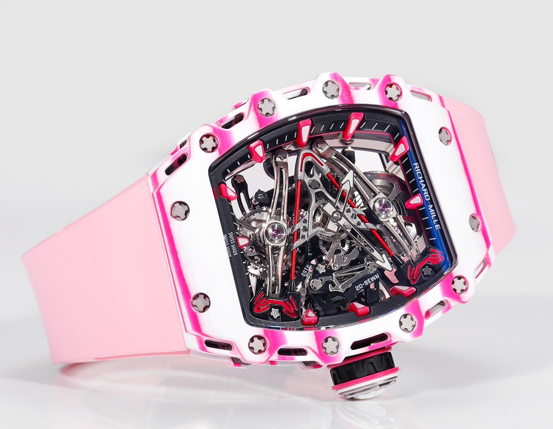 【7A Quality】Richard Mille RM 38-02 Bubba Watson Tourbillon Pink Rubber Strap