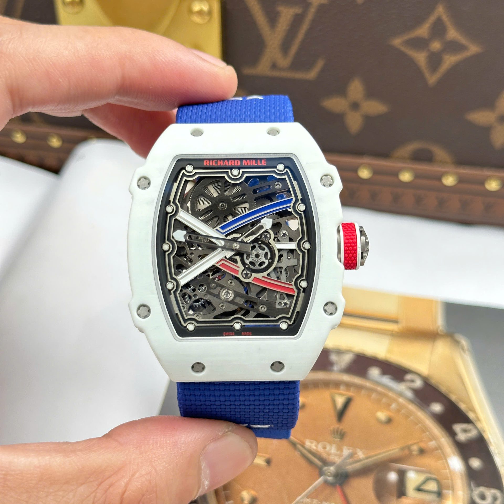 【7A Quality】Richard Mille Best Replica Watch RM67-02 White Carbon Case Blue Bracelet