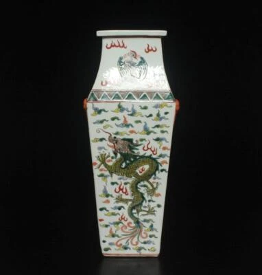 43.5CM Kangxi Signed Old Antique Chinese Famille Rose Vase W/dragons