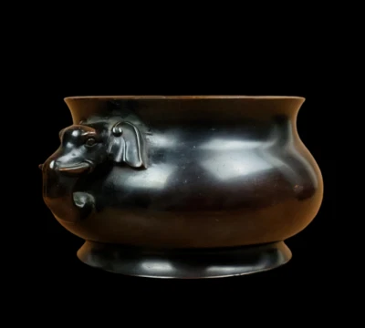 Wanlinpiner Signed Chinese Red Copper Handmade Incense Burner w/elephant N3783