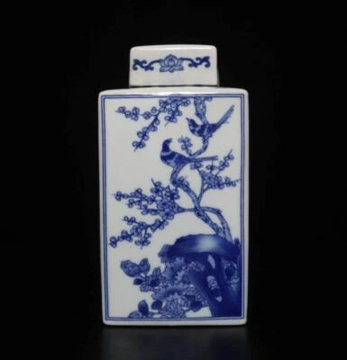 Qianlong Signed Rare Antique Chinese Blue & White Porcelain Pot Tea Caddy