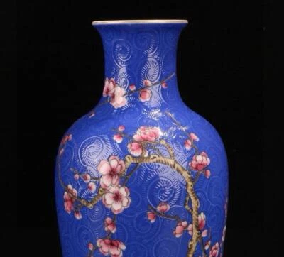 Qianlong Signed Pair Old Chinese Famille Rose Vase W/flower N1427