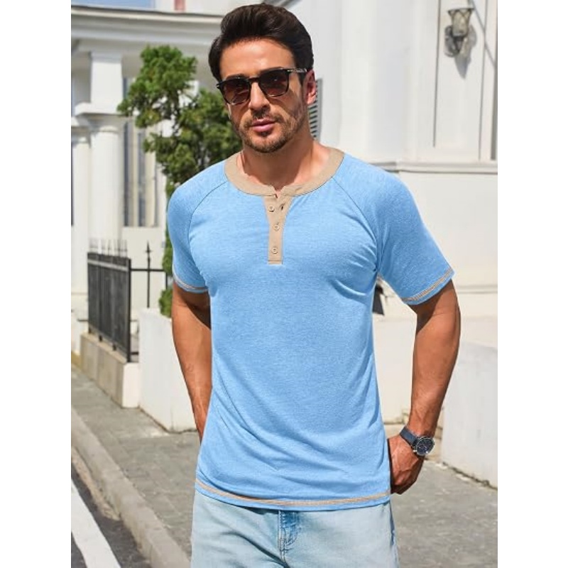 Men's Short‑Sleeve Vintage Henley Shirts