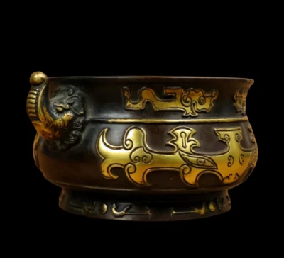 Chongzhen Signed Old Chinese Red Copper Handmade Incense Burner w/elephant N3862