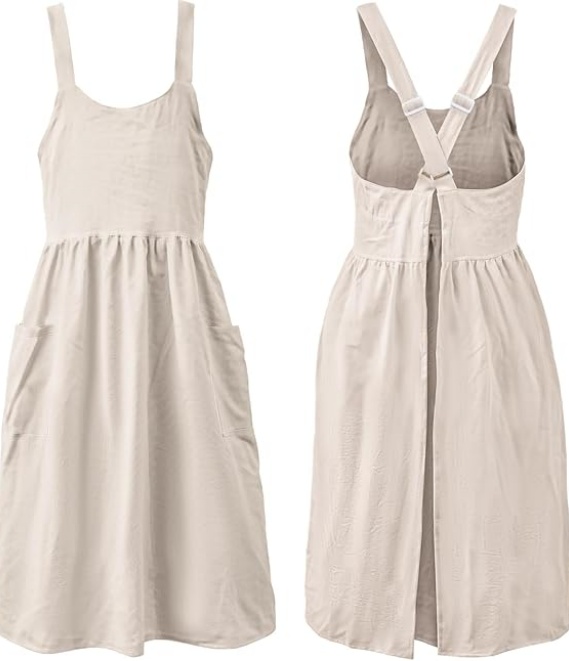 MORWEN Cotton Linen Apron Cross Back Work Apron for Women with Pockets