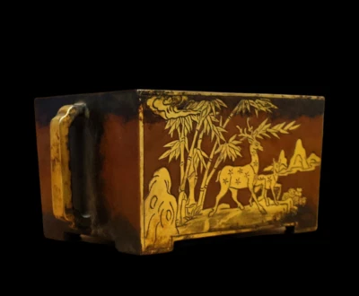 Xuande Signed Old Chinese Red Copper Handmade Incense Burner w/deer N3856