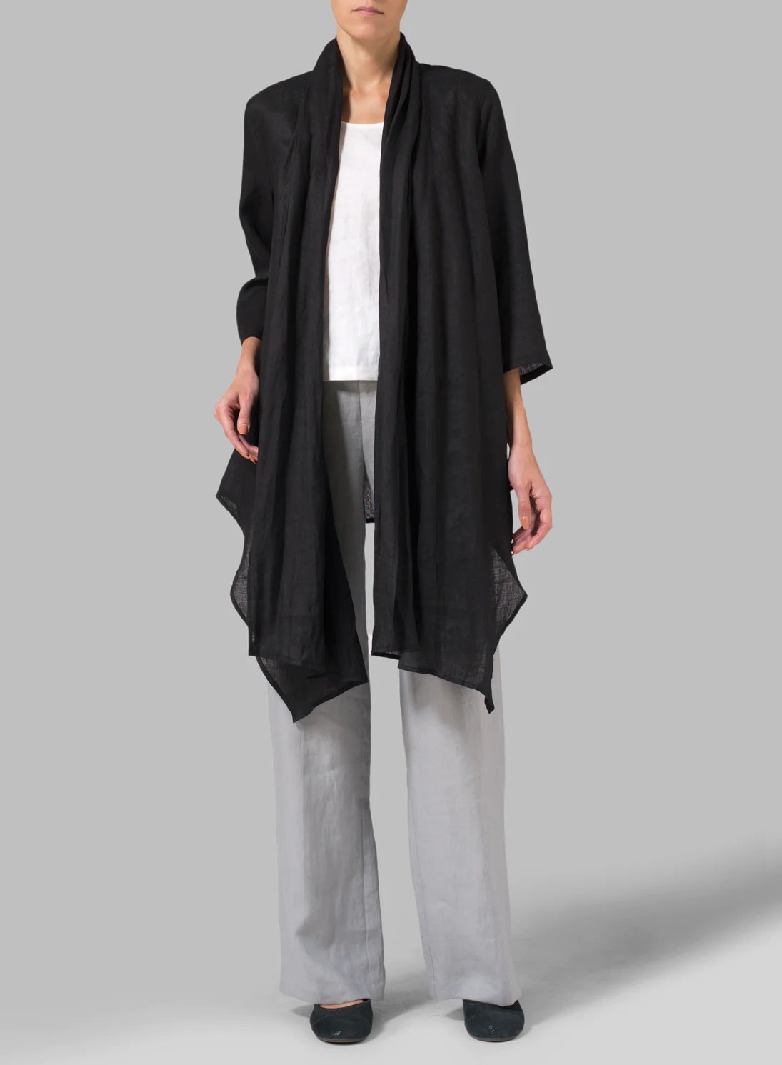 Womens Cotton Linen Long Shawl Collar Jacket