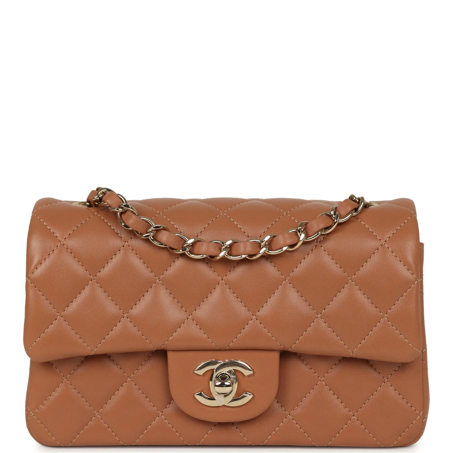 CHANEL Mini Classic Rectangular Flap Bag Caramel Lambskin Light Gold Hardware