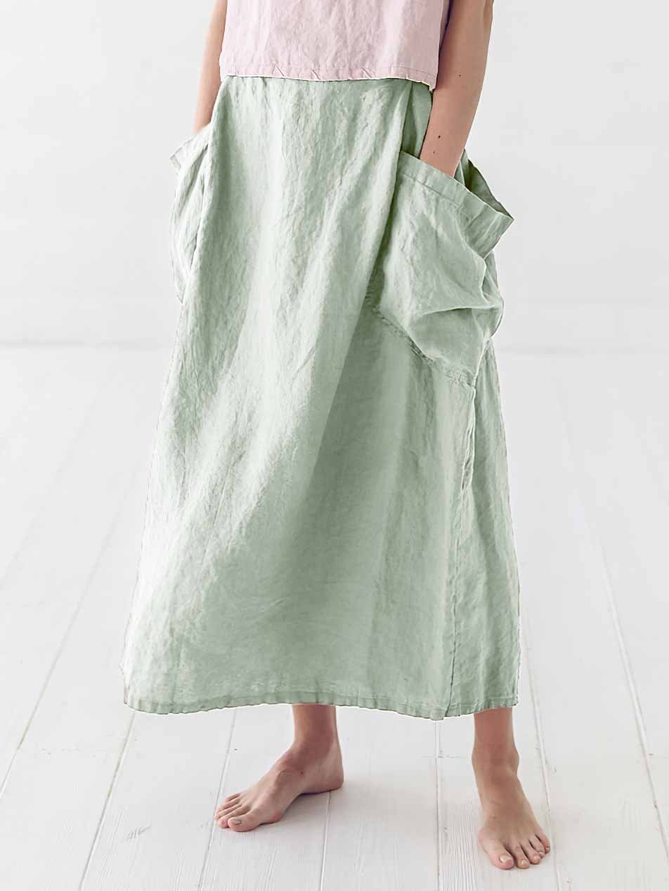 Women Solid Large Pockets Skirt