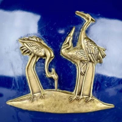 40CM Yongzheng Signed Old Chinese Blue Glaze Vase w/crane N3892