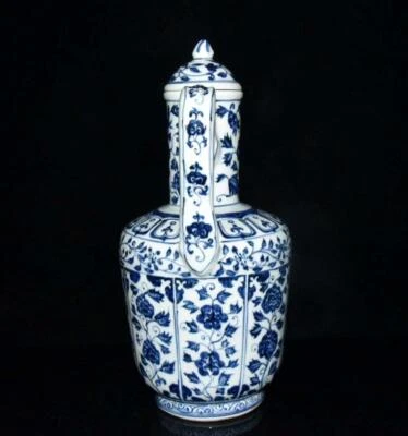 37CM Yongle Signed Old Chinese Blue and White Teapot W/flower N3046