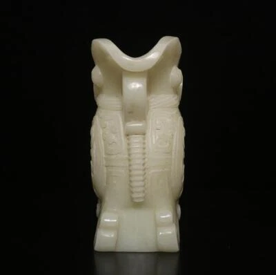 18CM Old Chinese White Jade Statue Cup w/ dragon
