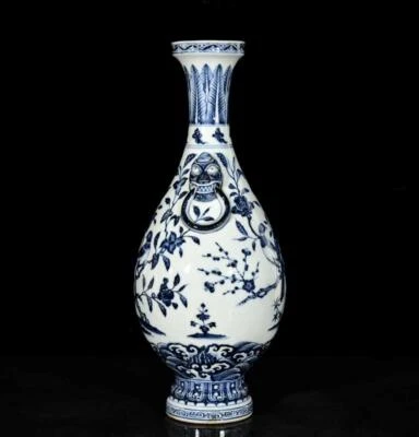 40CM Xuande Signed Old Chinese Blue and White Vase W/bird N3164