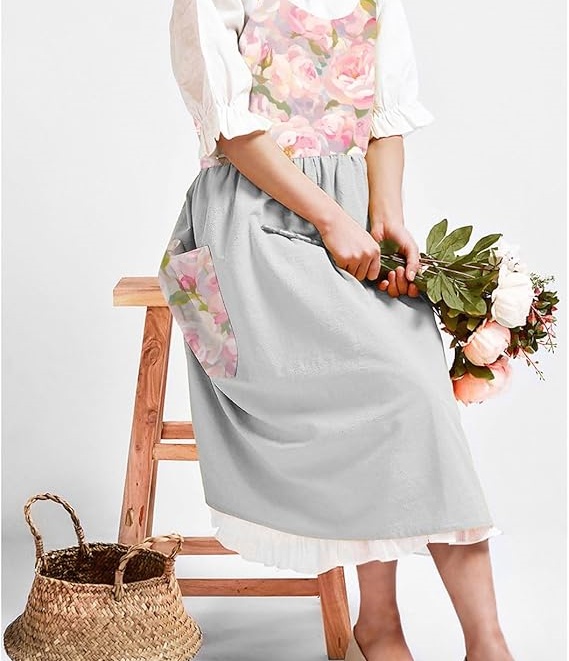 MORWEN Cotton Linen Apron Cross Back Work Apron for Women with Pockets