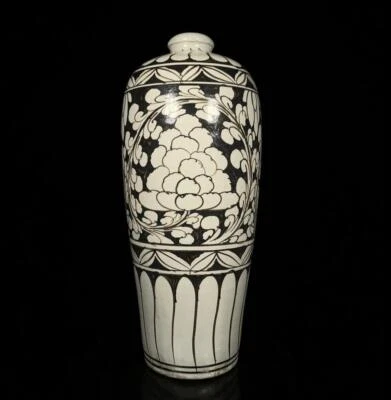 28CM Old Chinese Cizhou Yao Cizhou Kiln Vase w/ flower Q1141