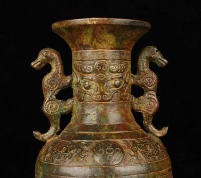 24CM Old Chinese Bronze Statue Vase Pot w/pattern N1744
