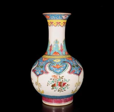 Qianlong Signed Old Chinese Colour Enamel Vase W/flower N1528