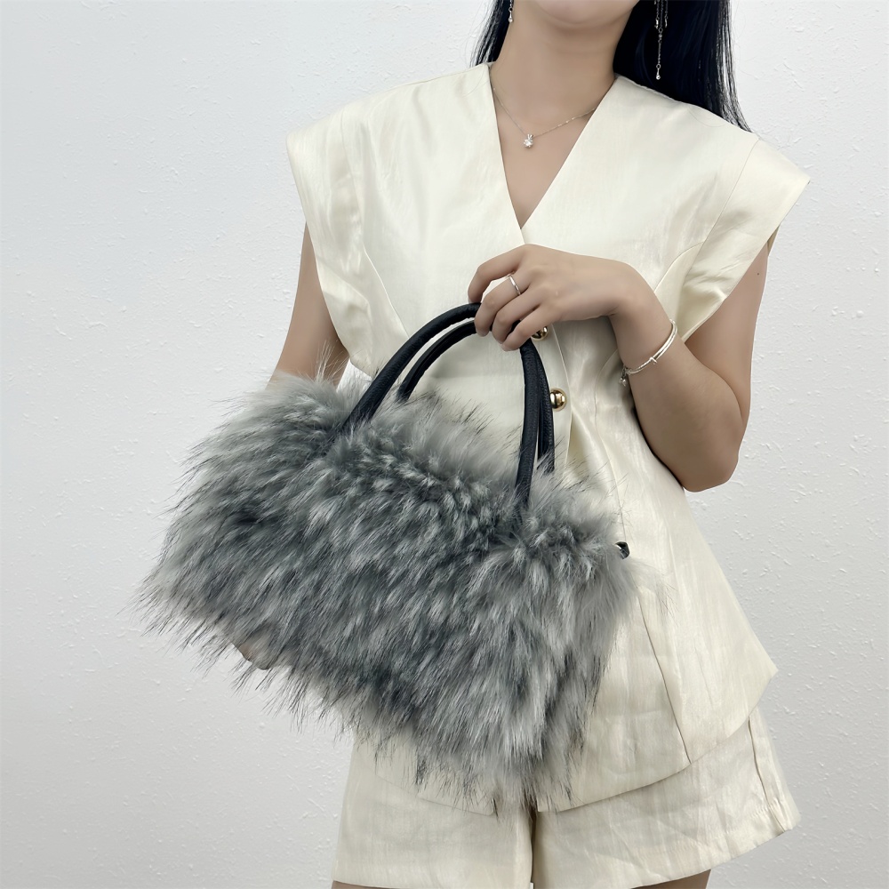 Imitation of raccoon fur messenger bag fur coat