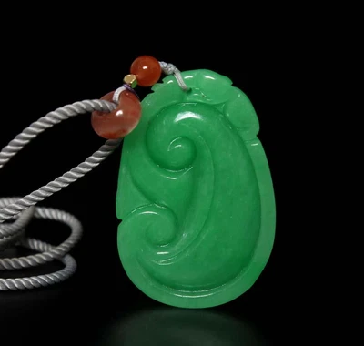 27G Chinese Natural Green Jadeite Jade Pendant w/ruyi