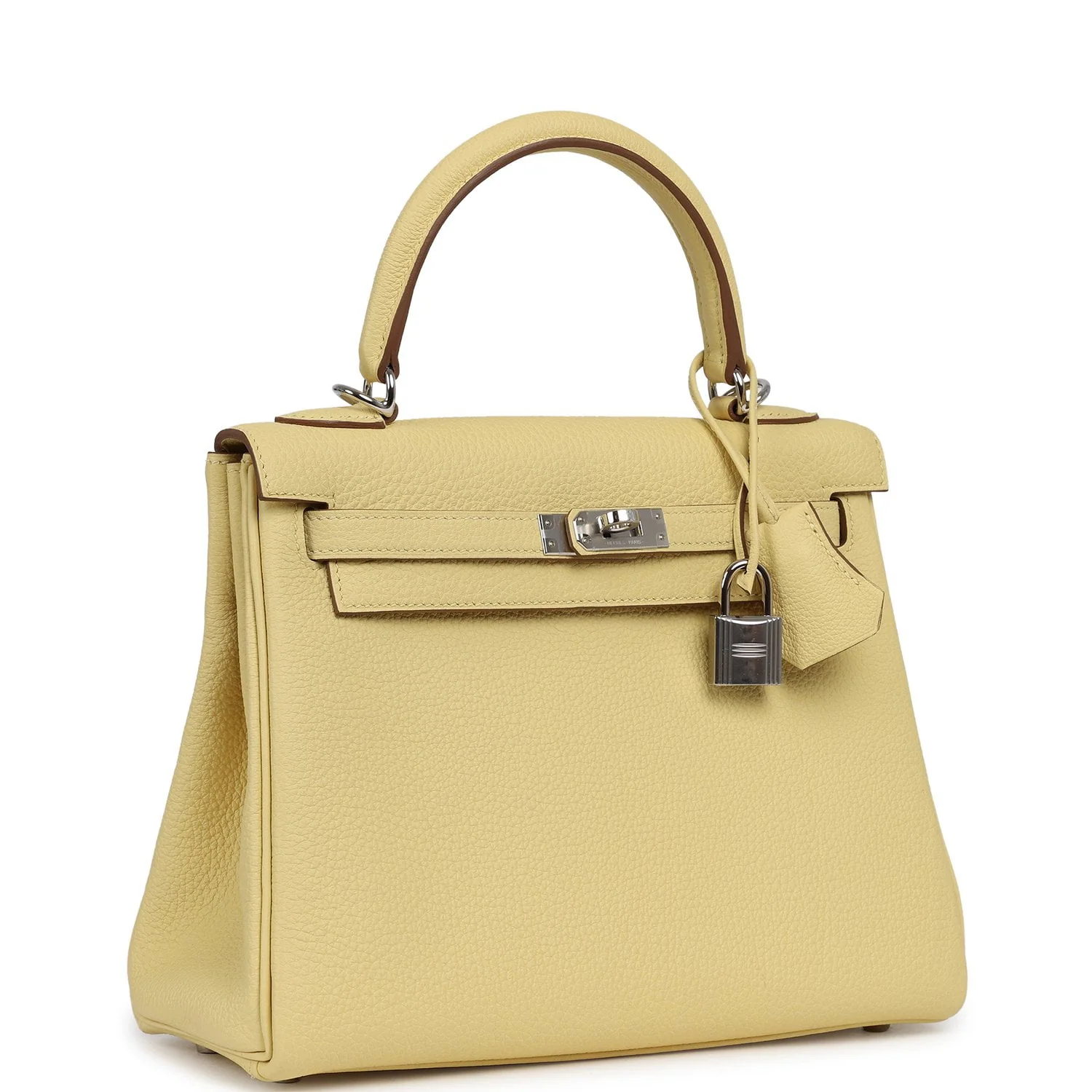 HERMÈS Kelly Retourne 25 Jaune Poussin Togo Palladium Hardware