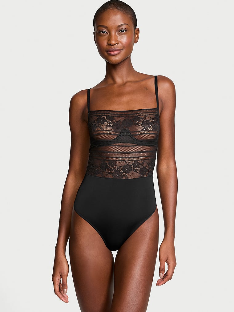 Victoria's Secret Lacie Striped Floral Underwire Bodysuit