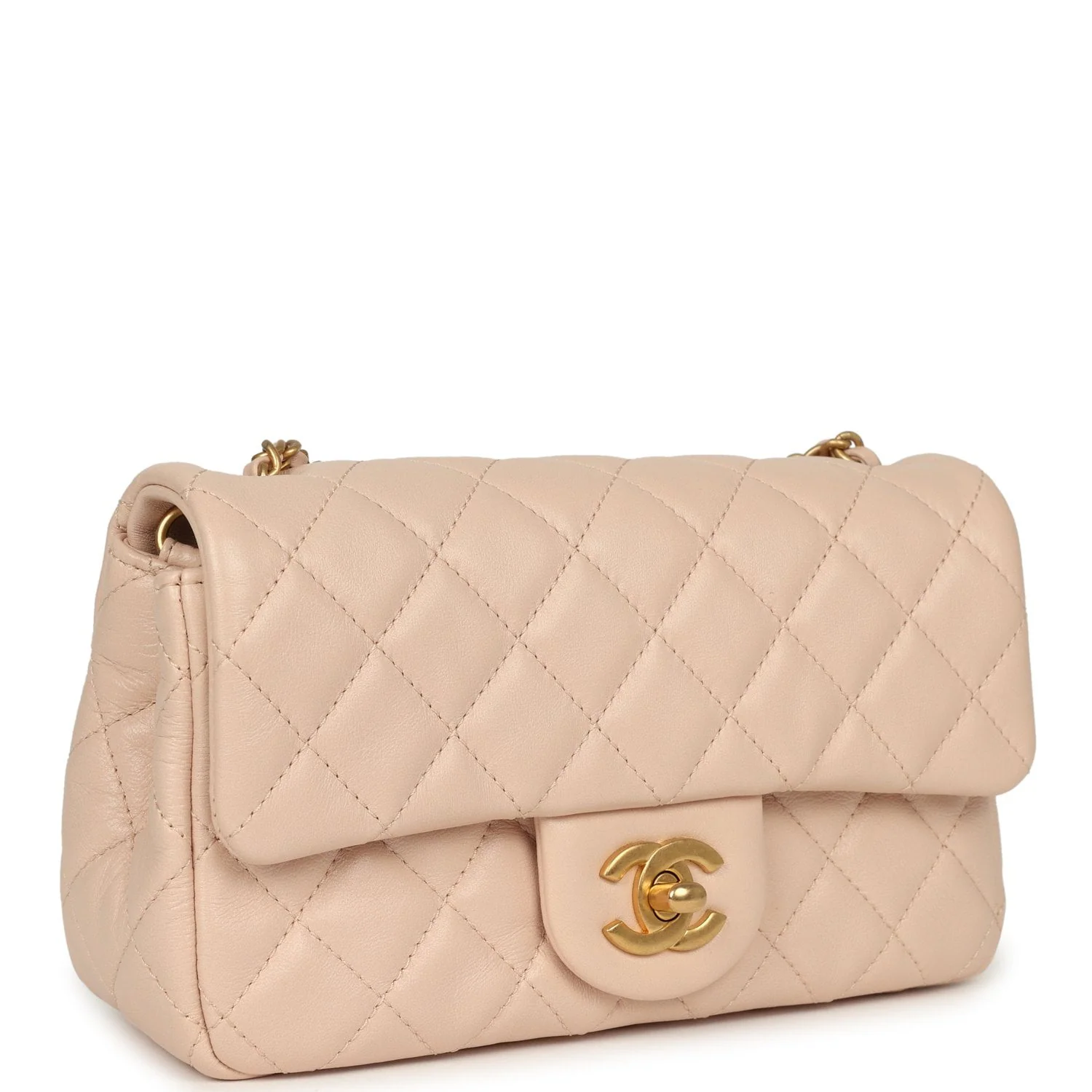 CHANEL Mini Pearl Crush Rectangular Flap Bag Light Pink Lambskin Brushed Gold Hardware