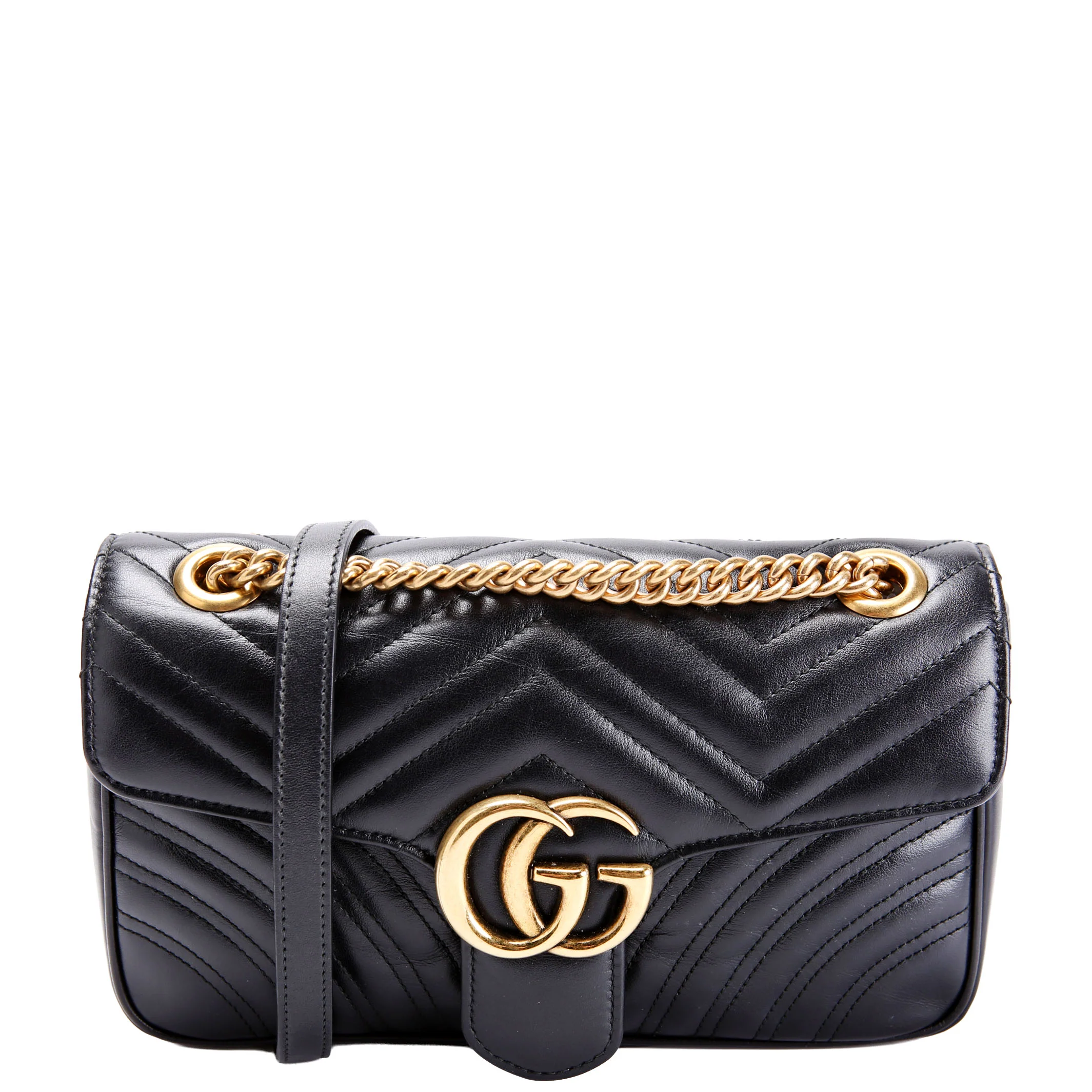 GUCCI 443497 Marmont Leather Shoulder Small Flap Black