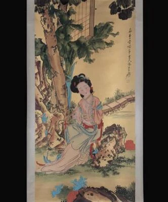 Zhang Daqian Signed Chinese Hand Painted Calligraphy Scroll w/figure N2794