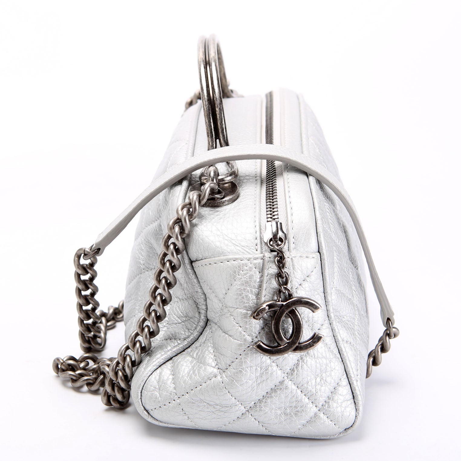 CHANEL Quilted Bowling Bag Mini Metallic Calfskin 22M