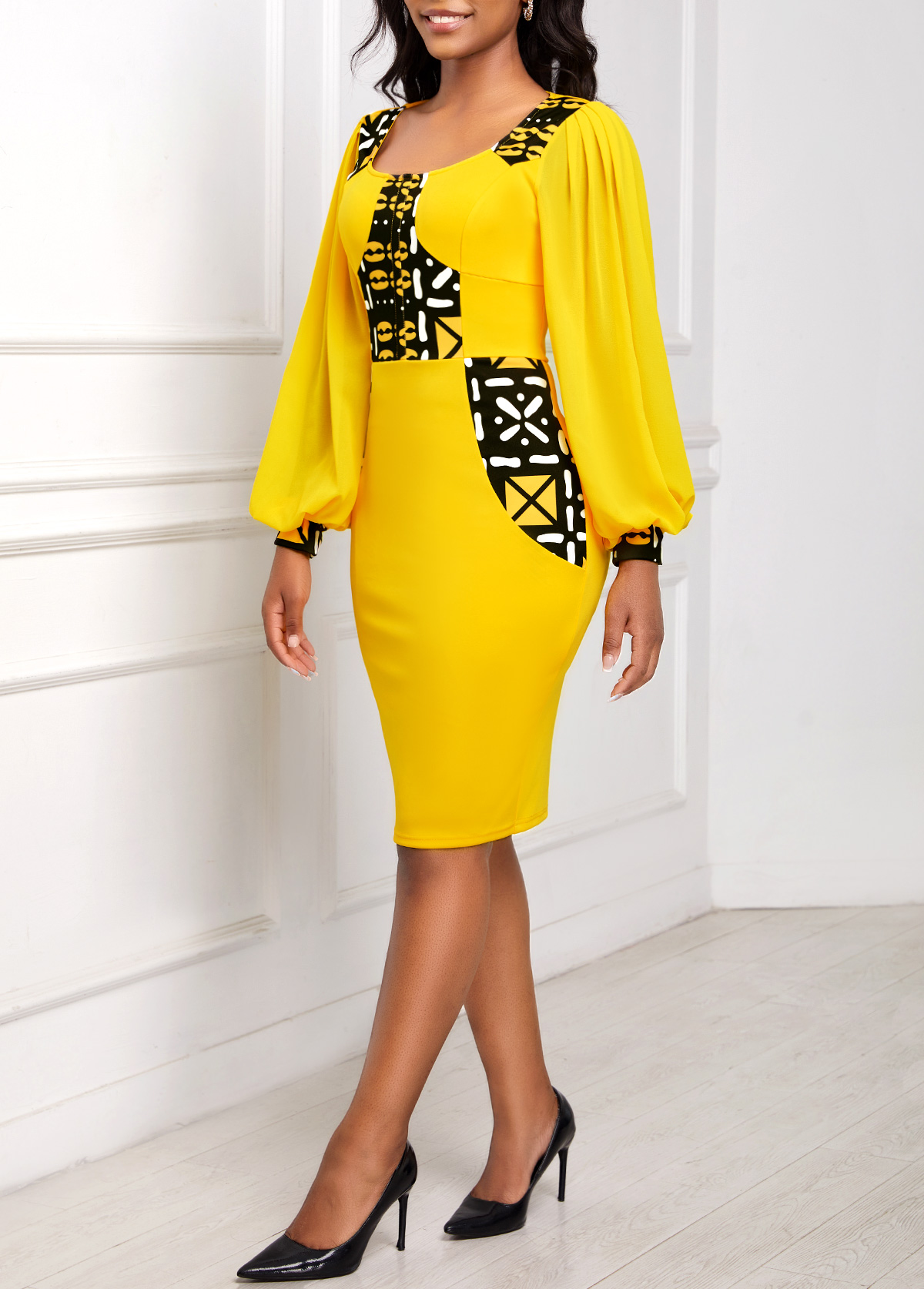 3/4 Sleeve Ginger Square Collar Dress