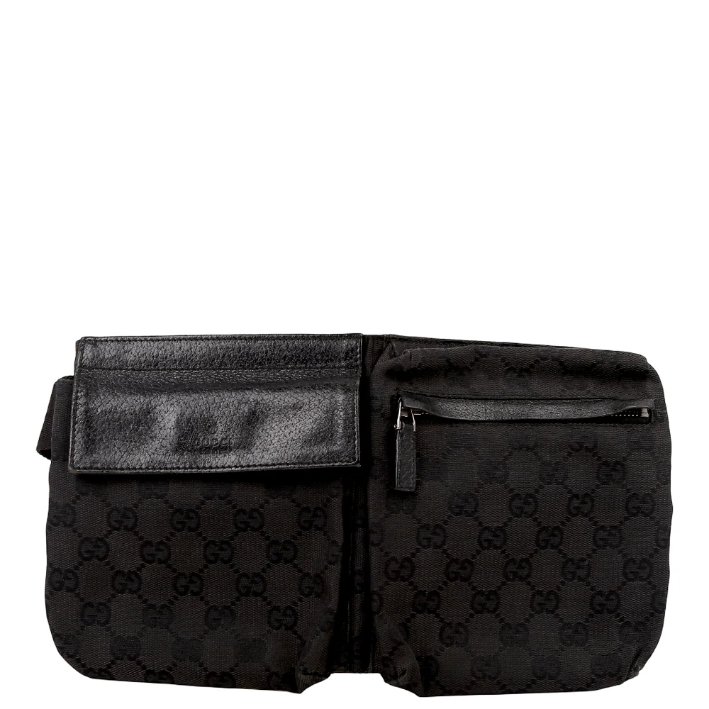 GUCCI 28566 GG Canvas Waist Bag Black