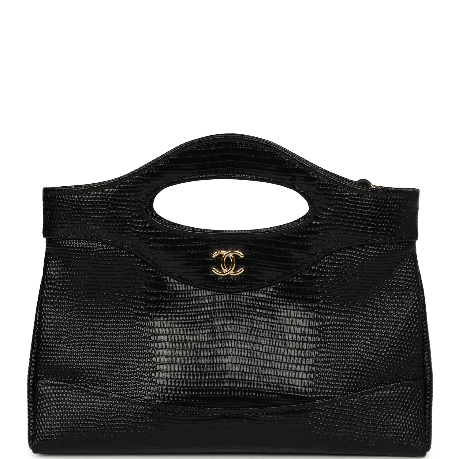 CHANEL 31 Clutch With Chain Black Lizard Embossed Calfskin Gold Hardware