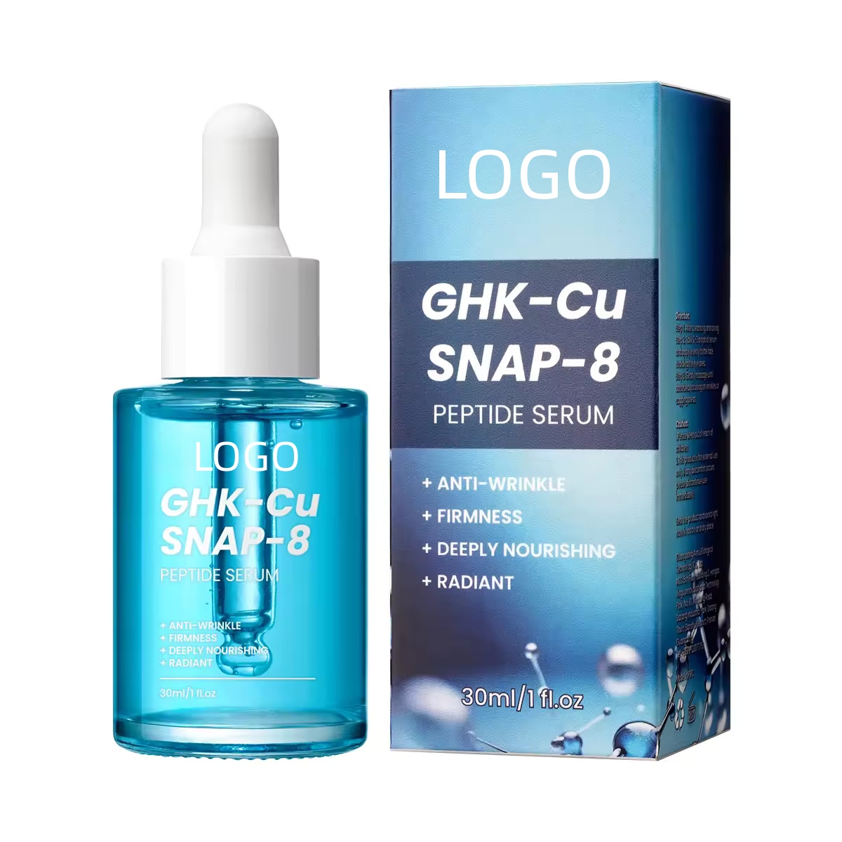 Private Label Blue Copper Peptide Serum 30ml for Face Anti-Aging GHK-Cu Moisturizer Nourishing for Wrinkle Repair Skin Firming