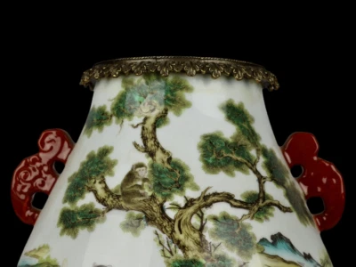 42CM Qianlong Signed Old Chinese Famille Rose Vase w/tiger N3997
