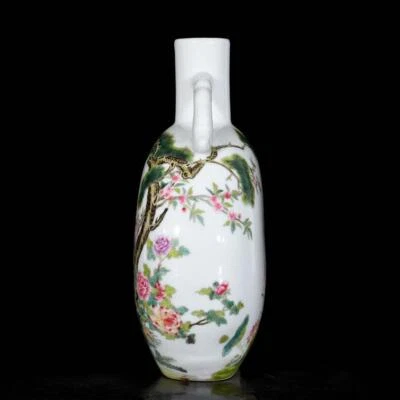 27CM Yongzheng Signed Old Chinese Colour Enamel Vase W/crane N3646