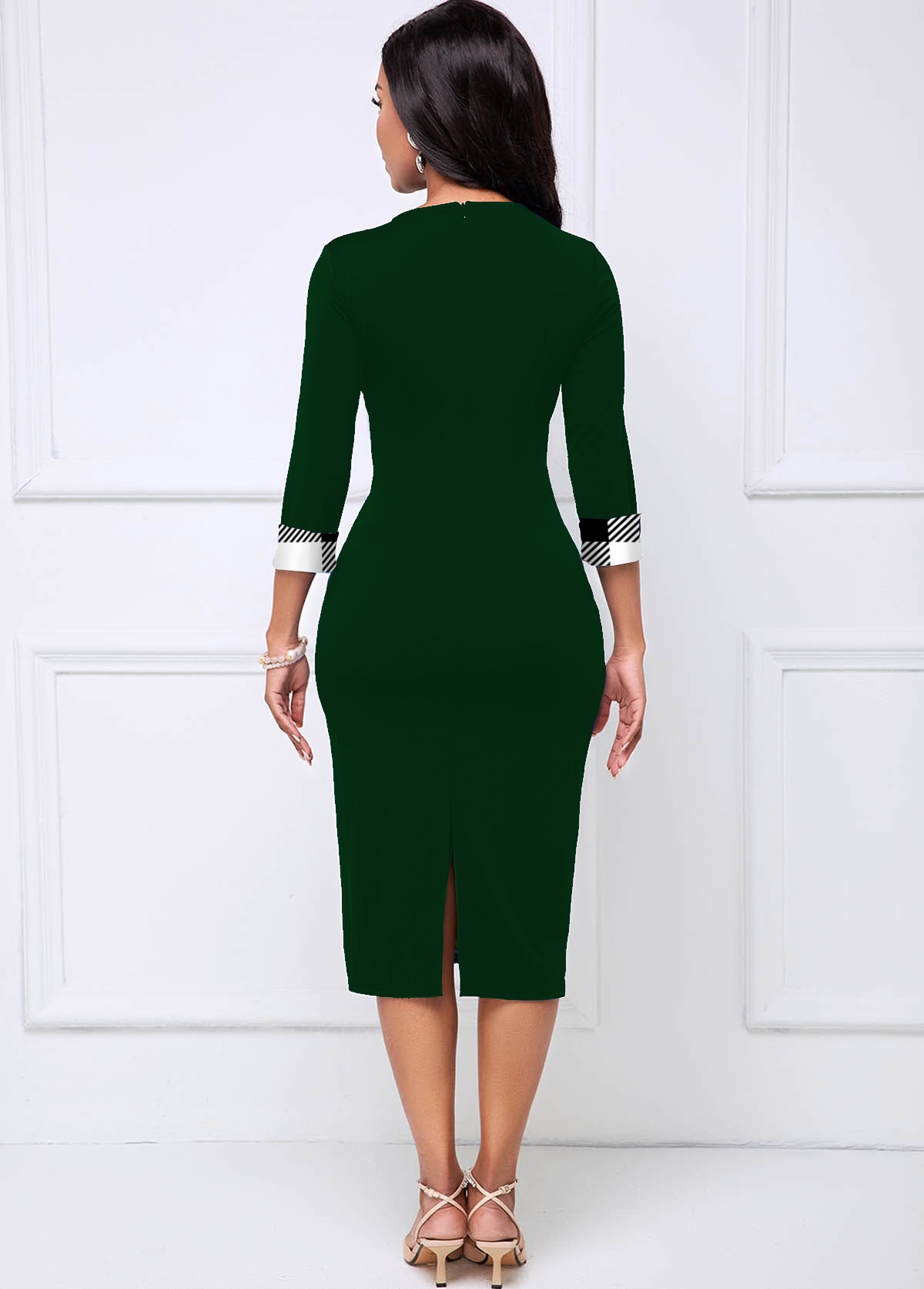 Checkered Decorative Button Round Neck Dress
