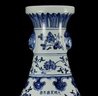 48CM Xuande Singed Old Chinese Blue and White Vase W/phoenix N1132