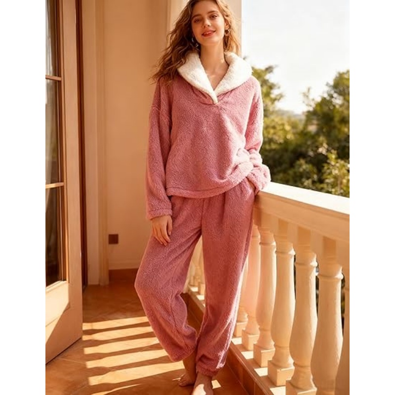 Womens Fluffy Pajamas Set