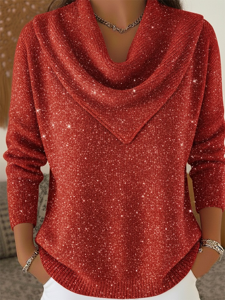 🎄 🌲 SALE🔥 Vintage Soft Triangle Neck Sequined Shiny Sweater Top