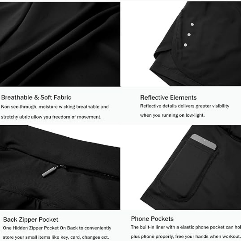 Women's 2 in 1 Running Shorts with Liner Phone Pockets