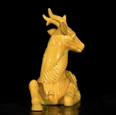 Qianlong Signed Old Chinese Yellow Glaze Incense Burner  W/deer N3480
