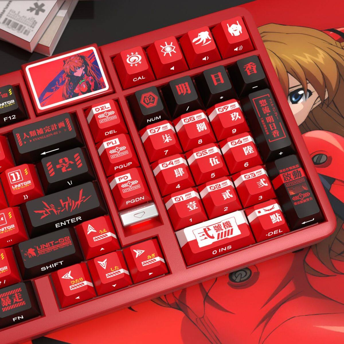 Cherry Profile PBT Dye-Sub Shine-Through Keycaps Full Set – EVA Asuka Top-Decorated with Side Alphabet Legends, Universal Fit for 61-108 Keys Mechanical Keyboard (ROG Night Demon / Wooting / Mad Catz)