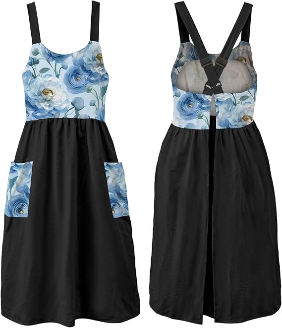 MORWEN Cotton Linen Apron Cross Back Work Apron for Women with Pockets