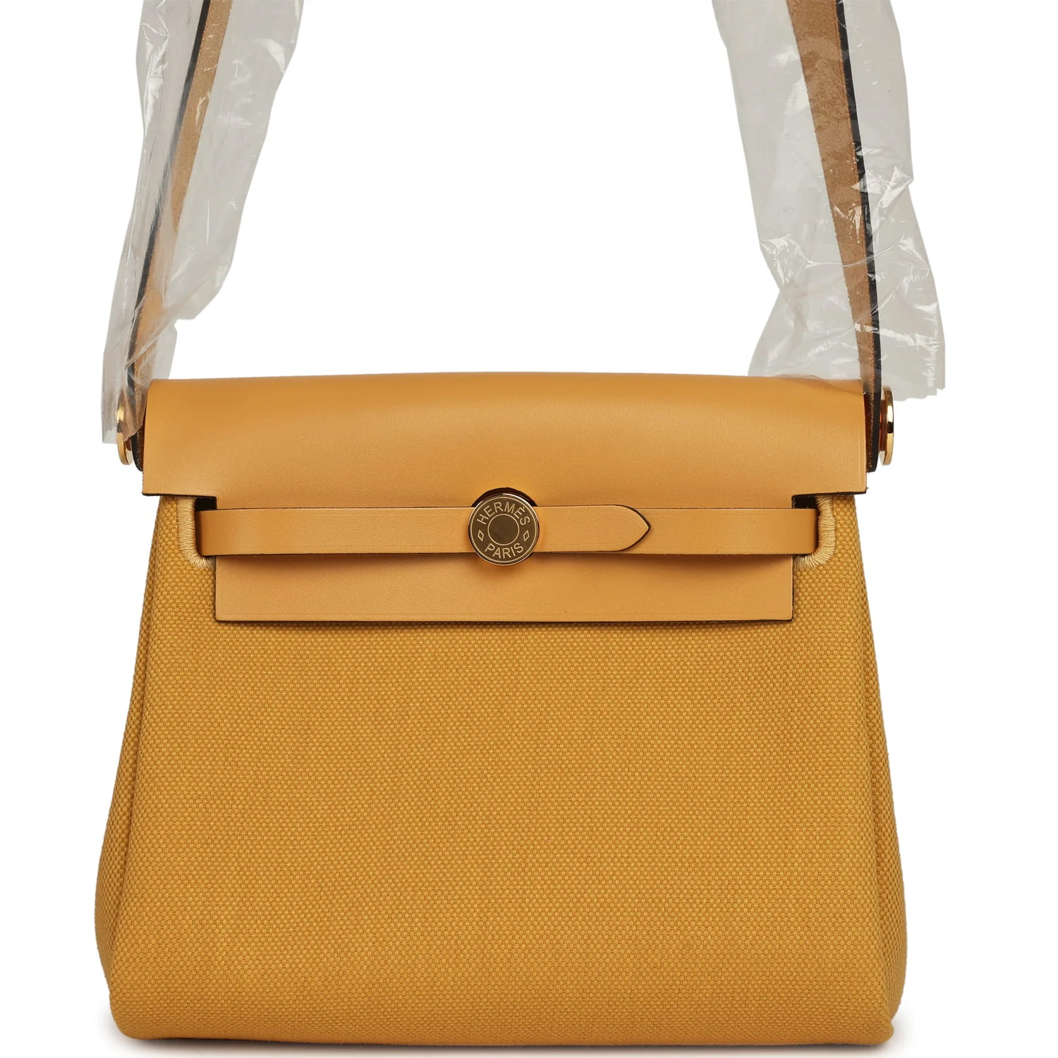 Hermes Herbag Zip 20 Mini Paille Toile Militaire Canvas, Vache Hunter Gold Hardware
