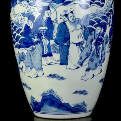 Kangxi Signed Old Chinese Blue & White Porcelain Pot w/ figure CK531