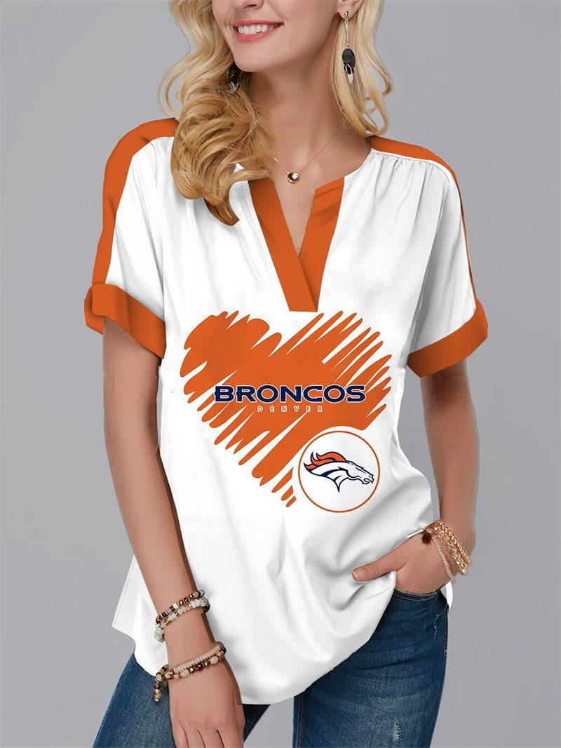 Denver BroncosFashion Short Sleeve V-Neck Shirt-Denver Broncos