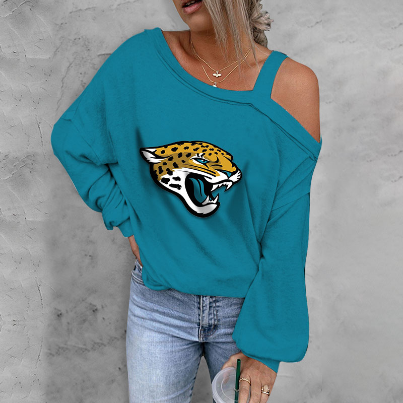 ASYMMETRICAL NECK SHIFT Casual LONG SLEEVE TOP-Jacksonville Jaguars