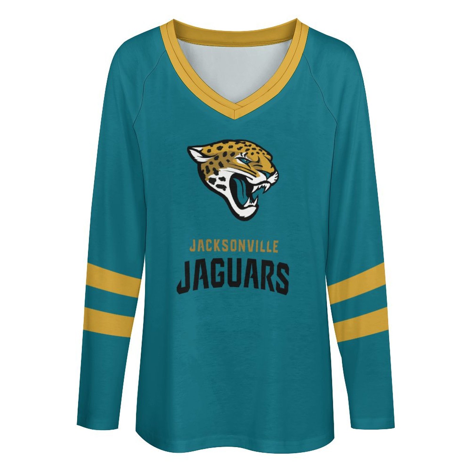 Jacksonville Jaguars Women's V-neck Double-layered Long-sleeved Loose T-shirt-Jacksonville Jaguars